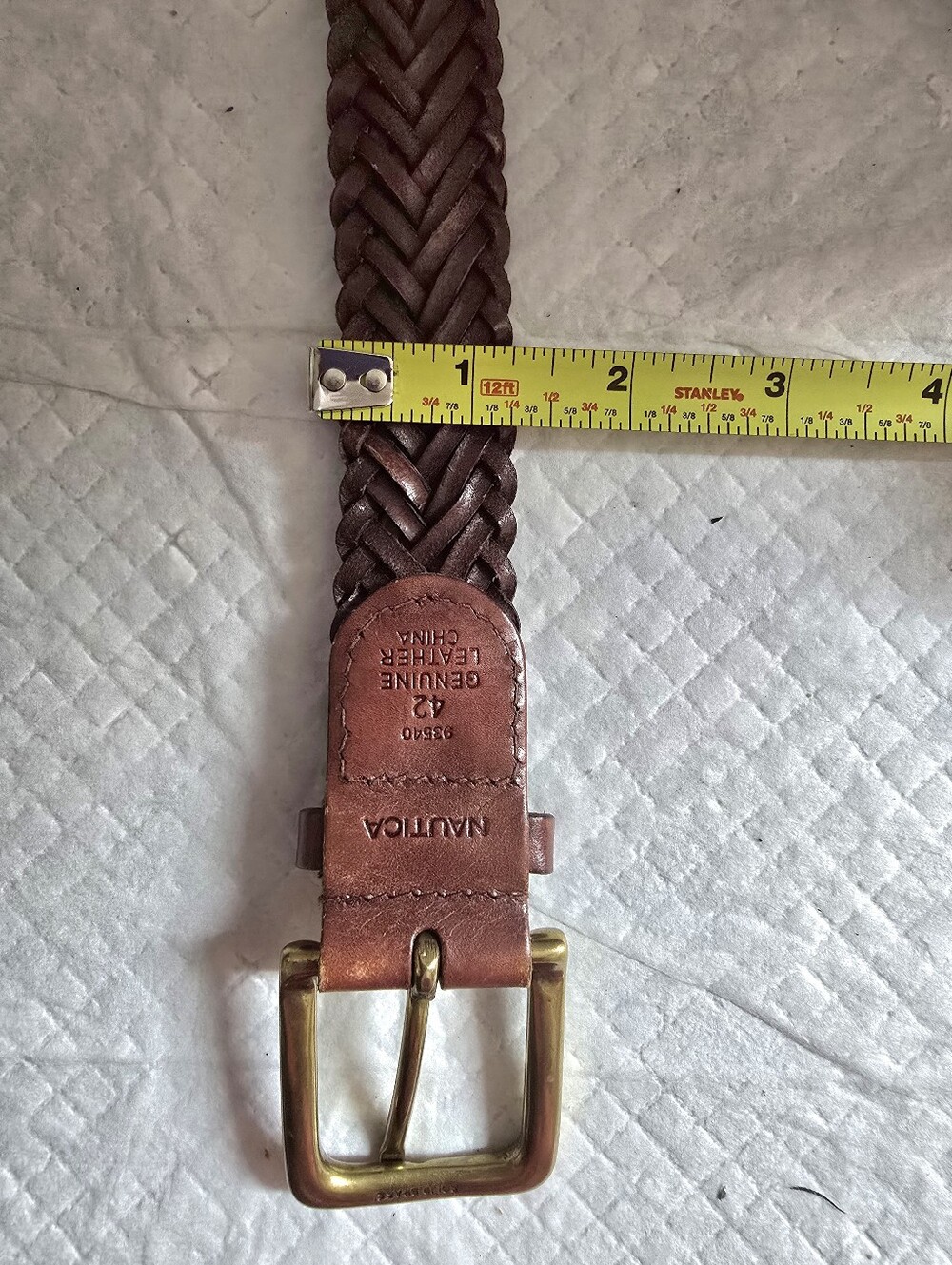 NAUTICA Men's Brown Braided Leather Belt Size 42 Brass Roller Buckle 1 1/4"Wide. - Picture 9 of 10